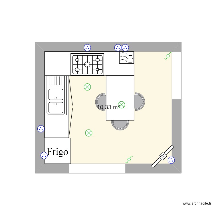 cuisine test. Plan de 1 pièce et 10 m2