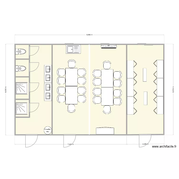 ROLANDO POISSON CHANTIER BELLEVILLE. Plan de 8  et 57 m²