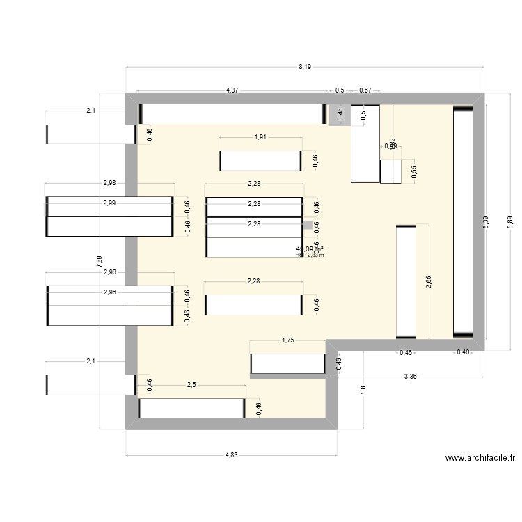 Magasin RIQUET. Plan de 1 pièce et 49 m2