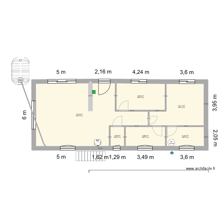 Chalet avril coté arrière. Plan de 6 pièces et 73 m2