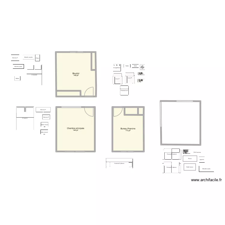 Boudoir. Plan de 3  et 38 m²