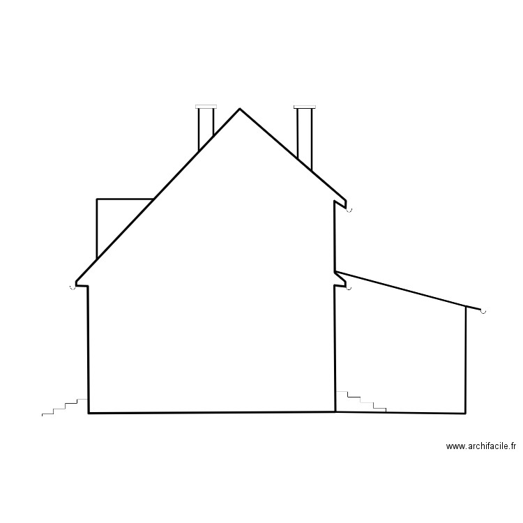 Pignon droit état futur. Plan de 1 pièce et 43 m2