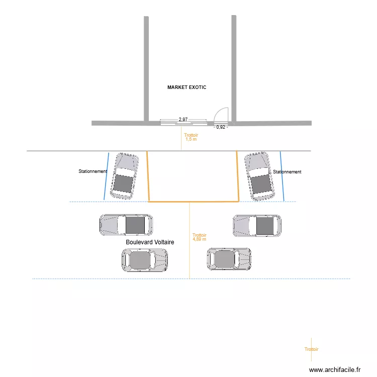 MARKET EXOTIC VF : Cheminement ext&eacute;rieur. Plan de 