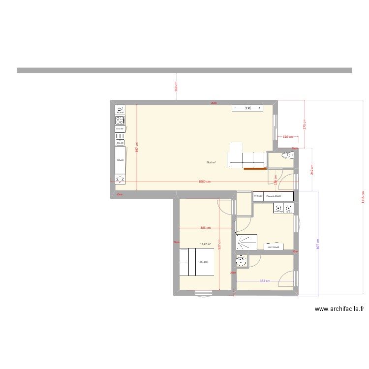 LOGEMENT 3. Plan de 4 pièces et 81 m2