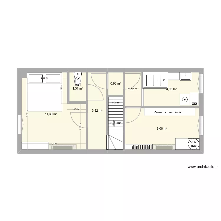 Etage 1. Plan de 8  et 34 m²