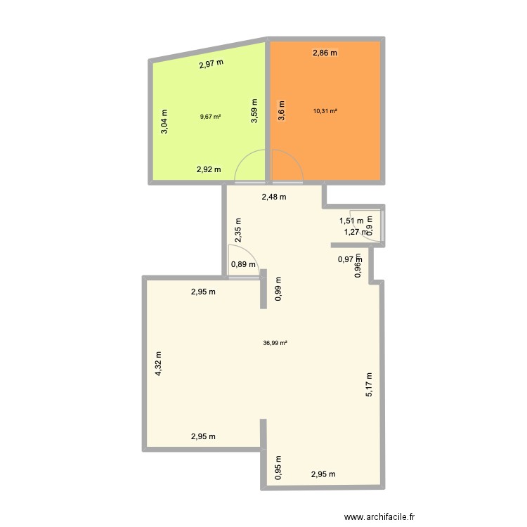 Appart Jacques. Plan de 3 pièces et 57 m2