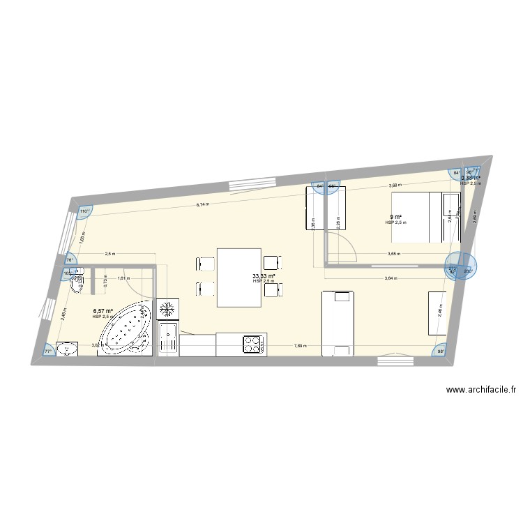 plan 1 appart. Plan de 4 pièces et 49 m2