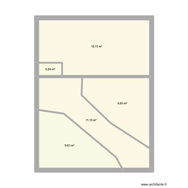 studio avec couloir. Plan de 5  et 49 m²