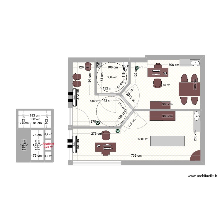 eve 1. Plan de 10 pièces et 46 m2