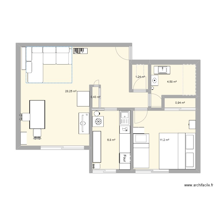 Appartement 71-1. Plan de 7 pièces et 53 m2