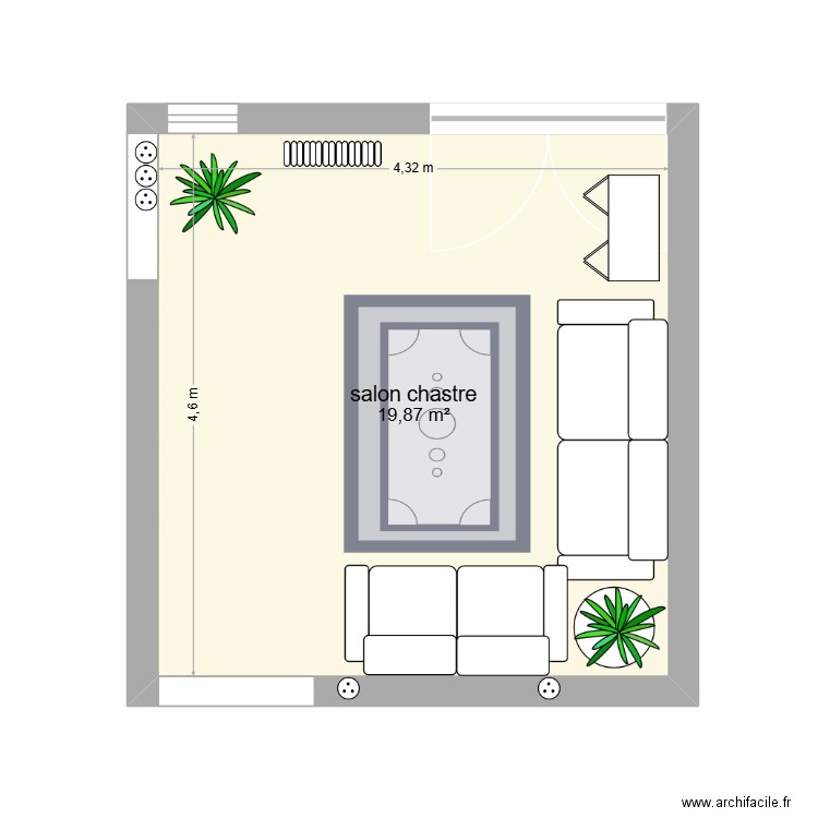 salon. Plan de 1 pièce et 20 m2