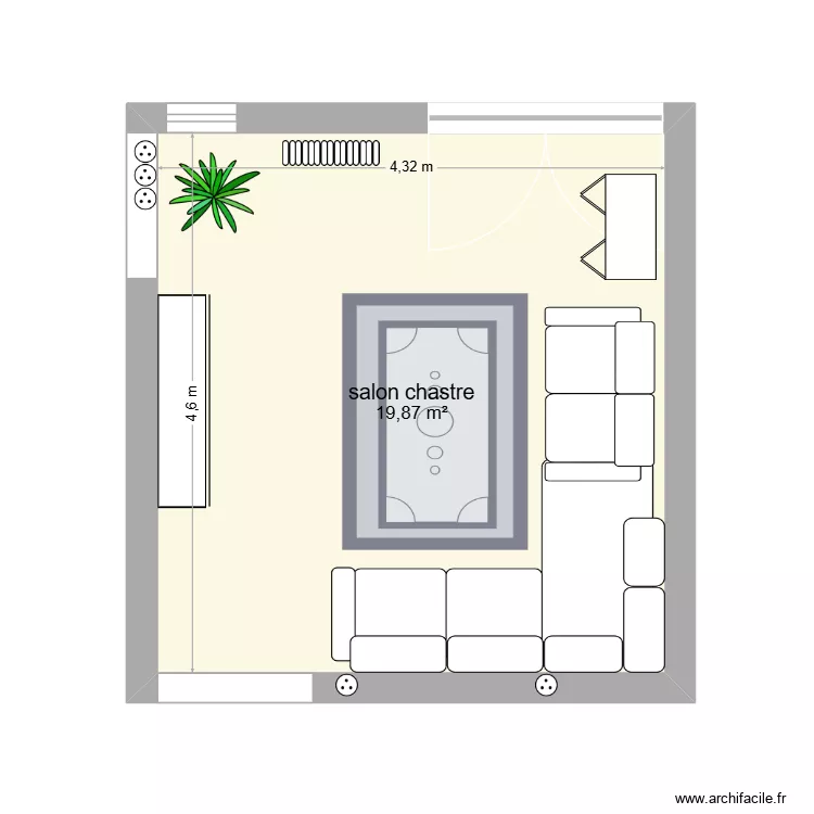 salon. Plan de 1 pièce et 20 m²