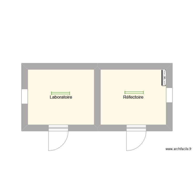 Bungalow refectoire/laboratoire. Plan de 2 pièces et 12 m2