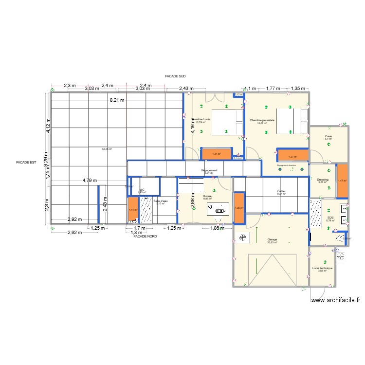 grenay poulieu carreaux 120x120. Plan de 22 pièces et 167 m2