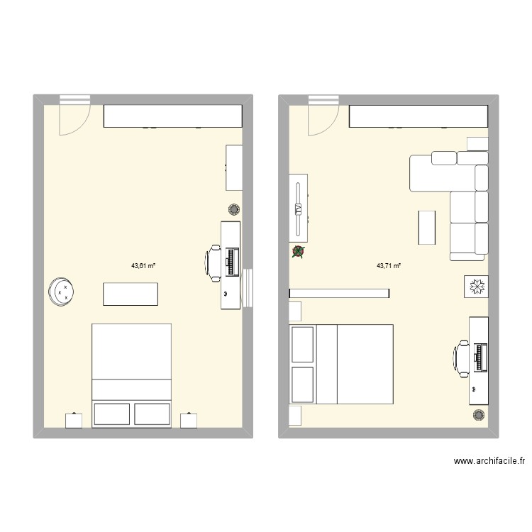 ben. Plan de 2 pièces et 87 m2