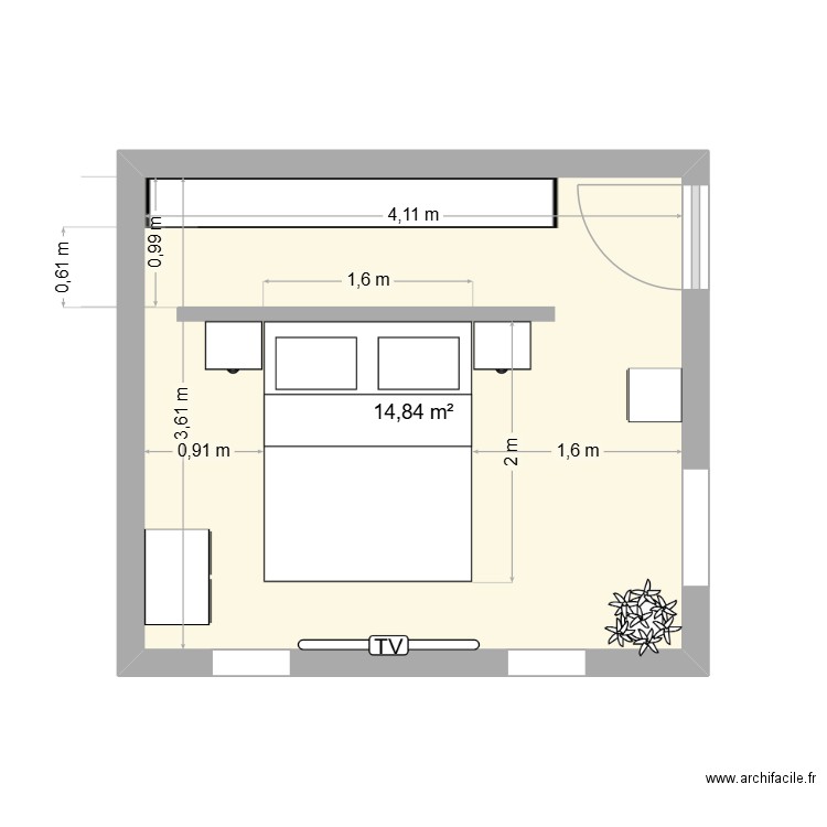 extension chambre. Plan de 1 pièce et 15 m2