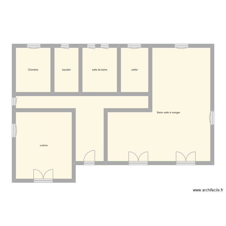 MONTAGUT RDC état initial. Plan de 7 pièces et 112 m2