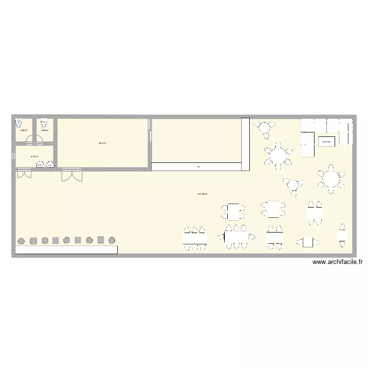 caf&eacute;. Plan de 5  et 245 m²