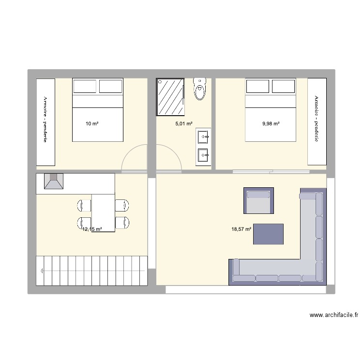 studio maison V3. Plan de 5 pièces et 56 m2