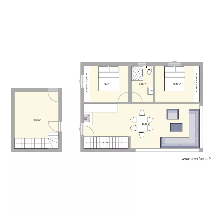 studio maison V3. Plan de 6  et 71 m²