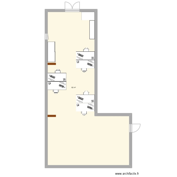 bureau. Plan de 1 pièce et 82 m2