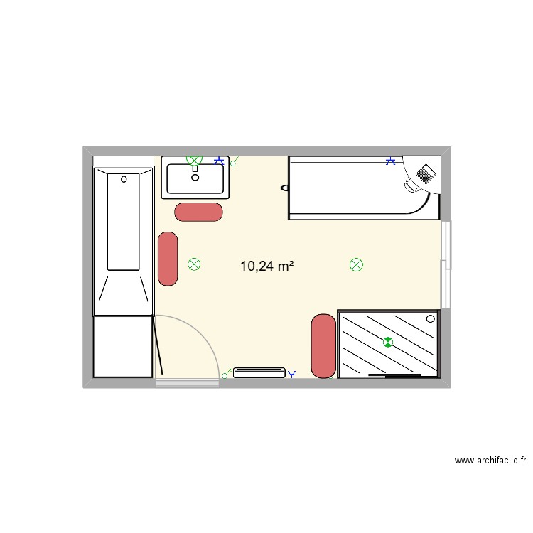 salle de bain. Plan de 1 pièce et 10 m2