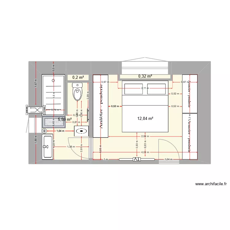 projet chambre 4. Plan de 4  et 19 m²