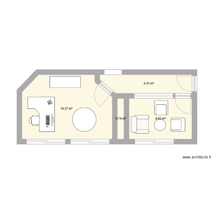 Bureau BC / Accueil. Plan de 4 pièces et 26 m2