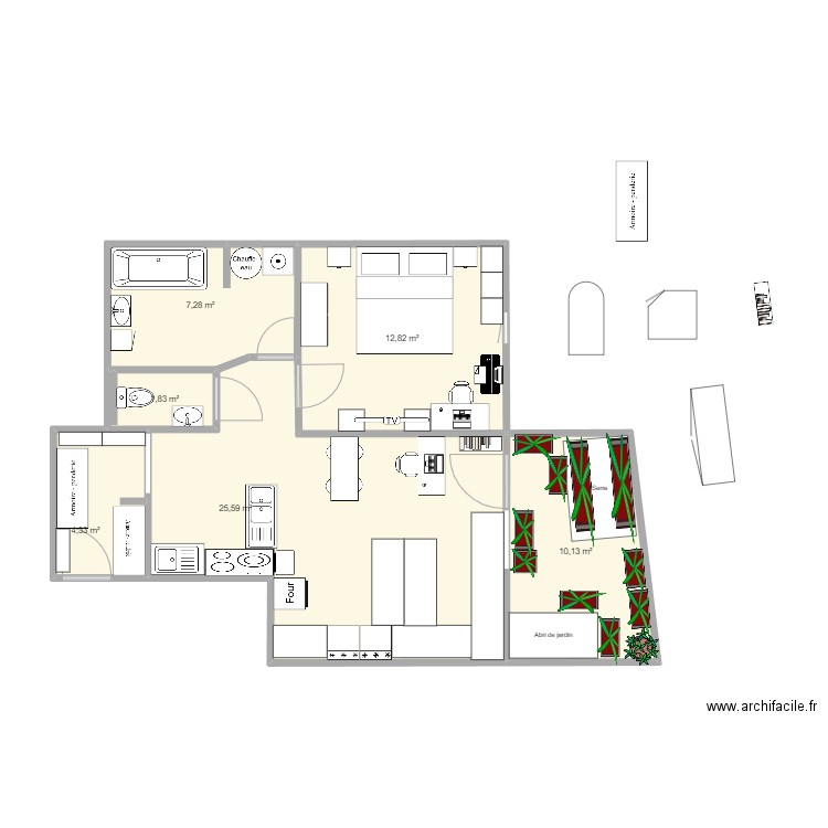 appartement futur 04 meublé. Plan de 6 pièces et 62 m2