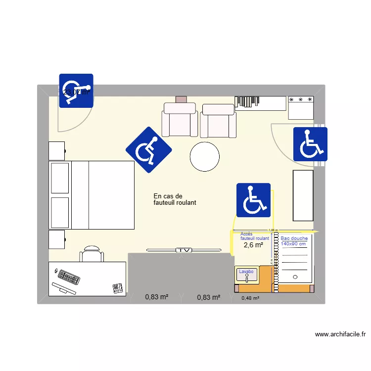 chambre Eliane 06. Plan de 4  et 27 m²
