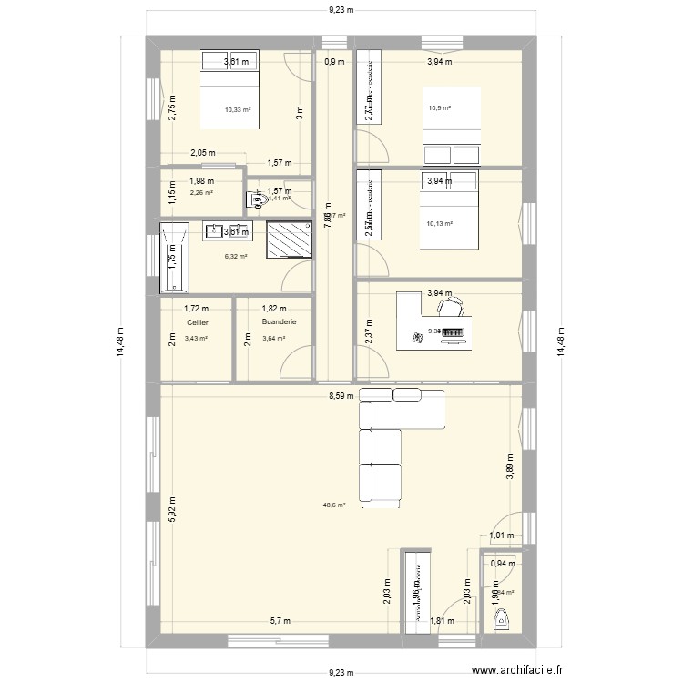 plan 4 chambre. Plan de 12 pièces et 115 m2