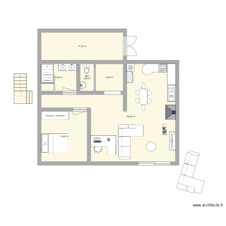 homerdc_A. Plan de 6 pièces et 74 m2