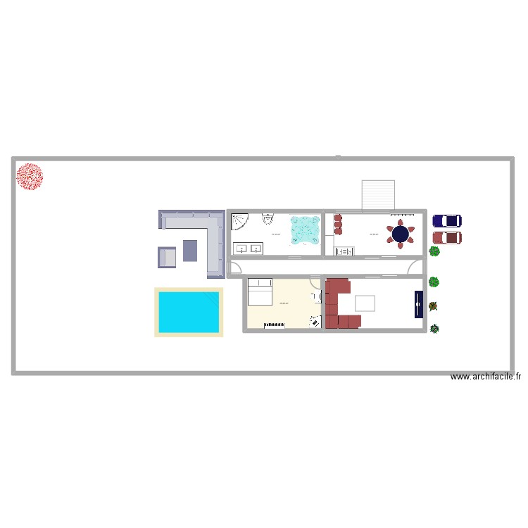 brune. Plan de 3 pièces et 65 m2