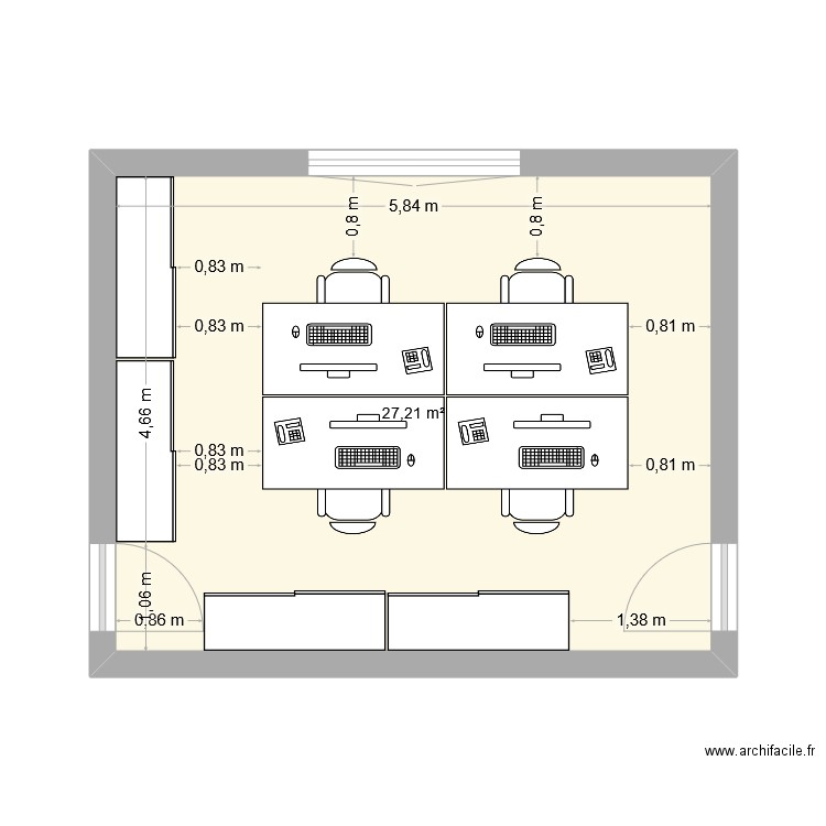 Futur bureau RH. Plan de 1 pièce et 27 m2