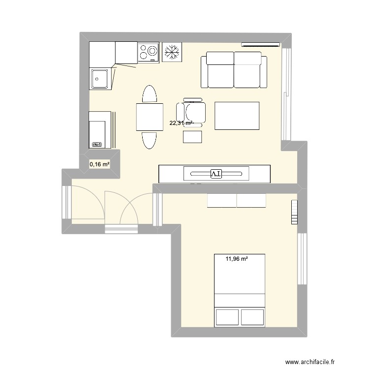 DeborahPCO. Plan de 3 pièces et 34 m2