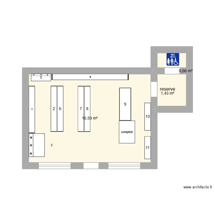 ADOC. Plan de 3 pièces et 19 m2