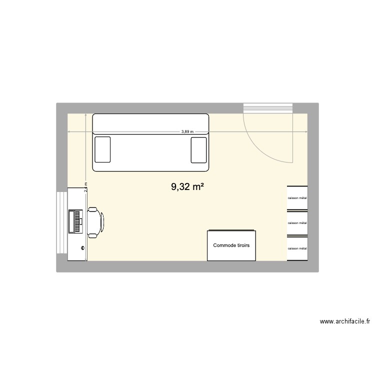 chambre_2. Plan de 1 pièce et 9 m2