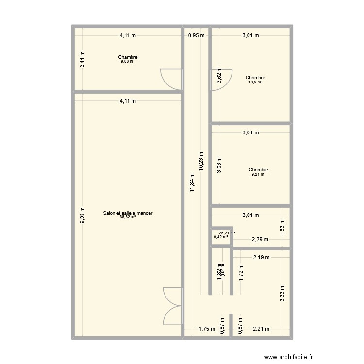 étage new. Plan de 6 pièces et 94 m2