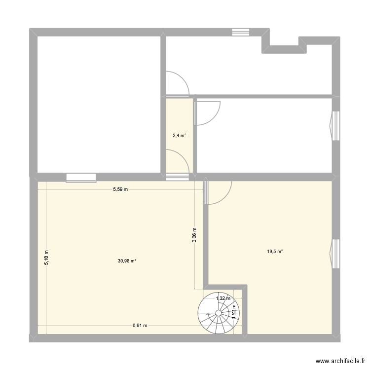 nono. Plan de 3 pièces et 53 m2