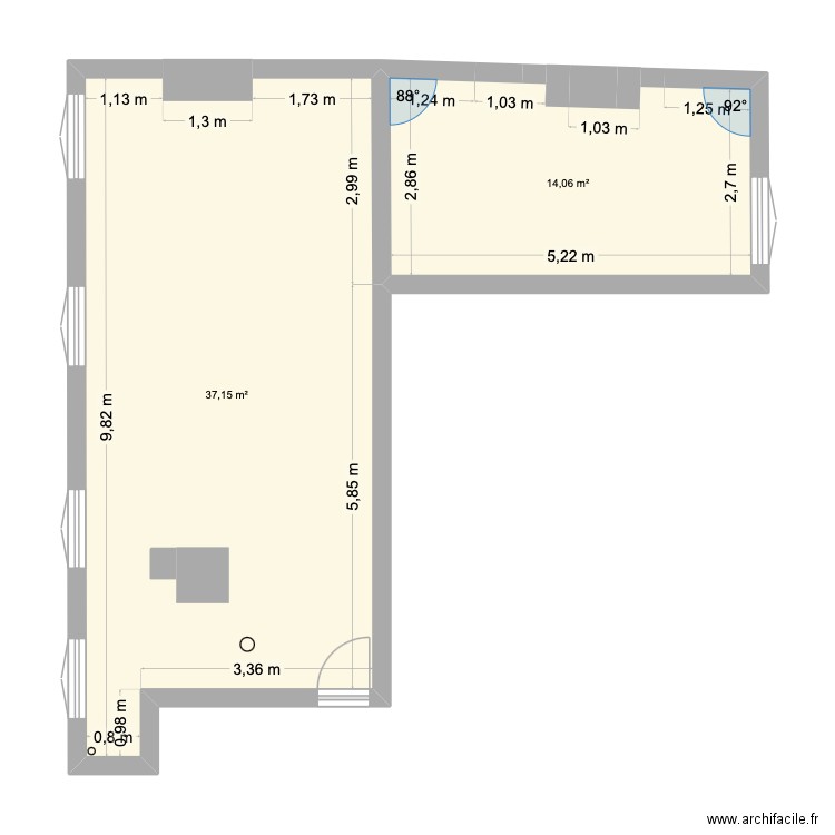 Plan coté Theo Virginie. Plan de 2 pièces et 51 m2