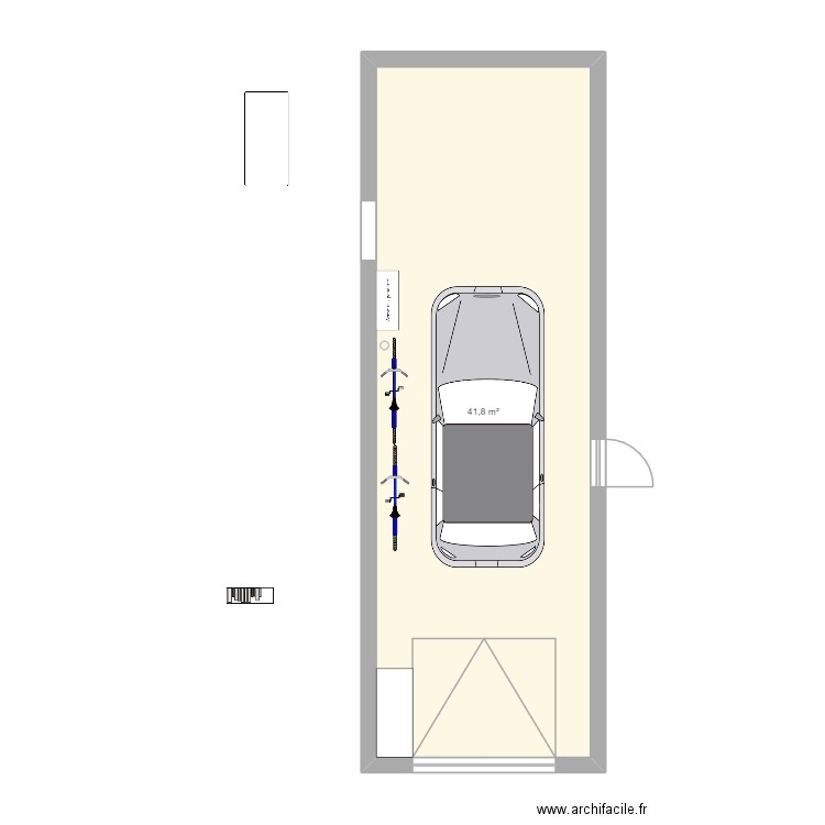 garage. Plan de 1 pièce et 42 m2