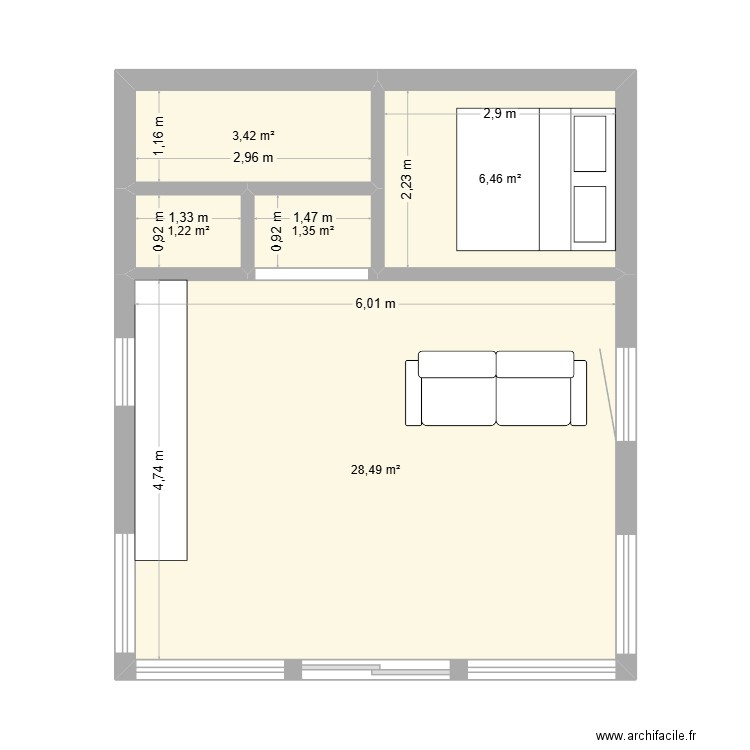 chalet. Plan de 5 pièces et 41 m2