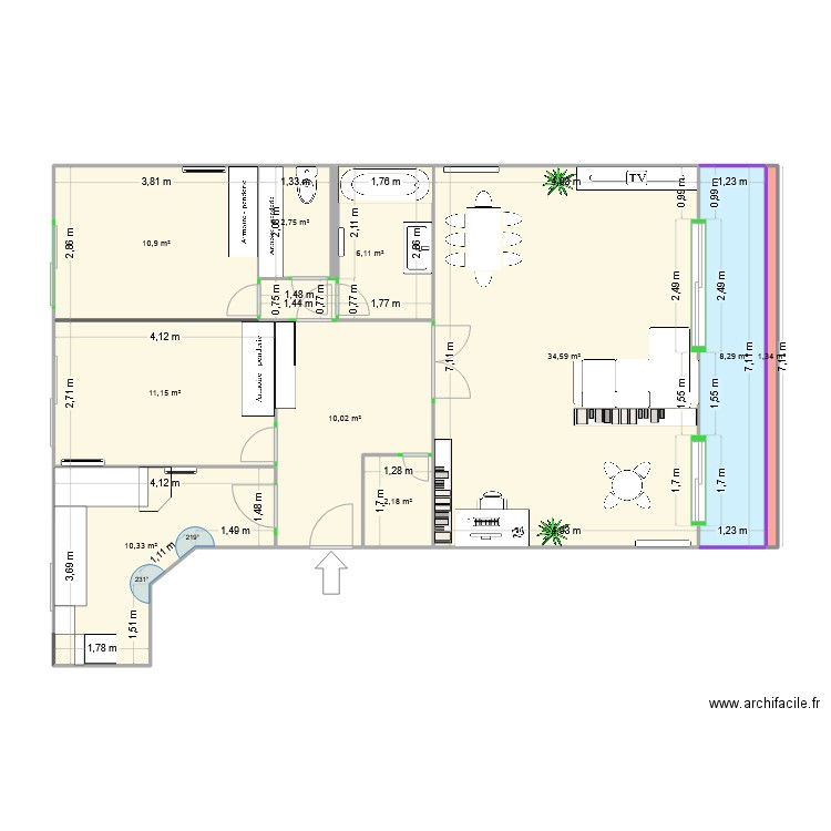 Michelet002. Plan de 10 pièces et 98 m2