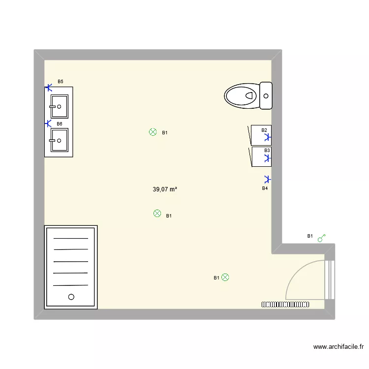 SDB. Plan de 1  et 39 m²