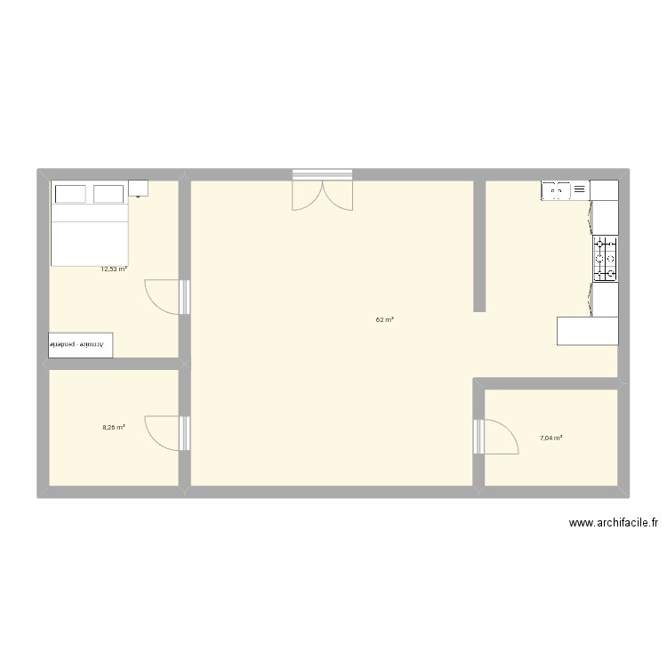 Meme. Plan de 4 pièces et 90 m2