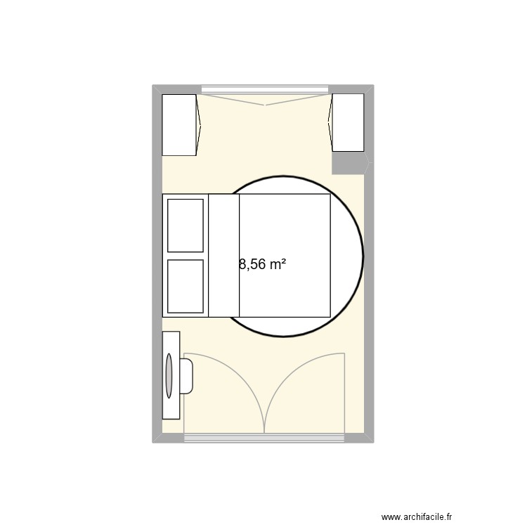 chambre 1 lit. Plan de 1 pièce et 9 m2
