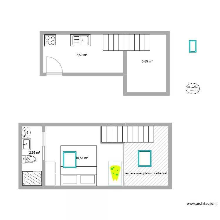 50  Desmoulin. Plan de 6  et 34 m²