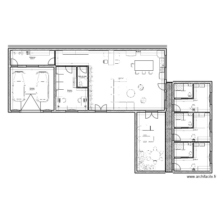 coloc coupe transversale. Plan de 13 pièces et 215 m2