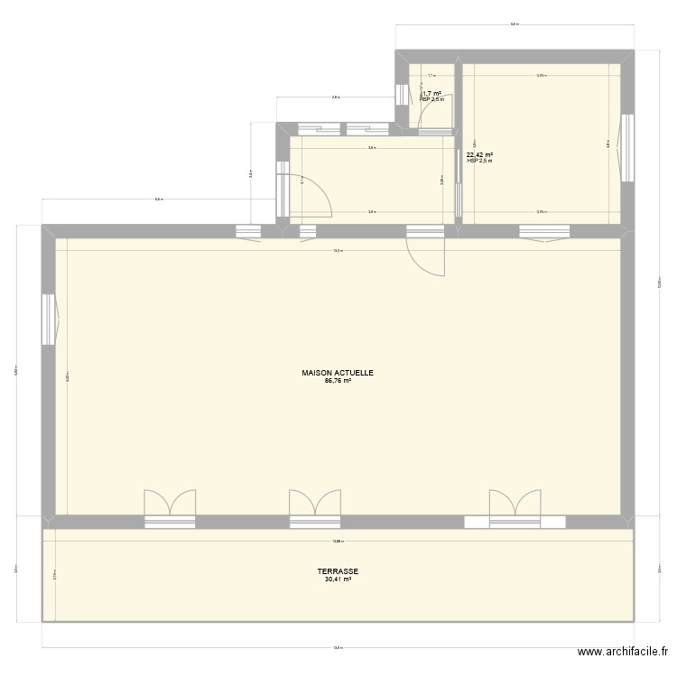 Agrandissement  - Version réduite. Plan de 4 pièces et 141 m2