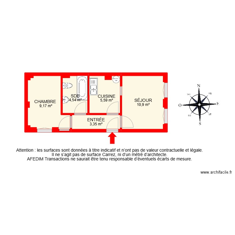 28587. Plan de 5 pièces et 34 m2